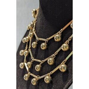 Gold Tone Beads on Bar Chain Triple Strand Vintage